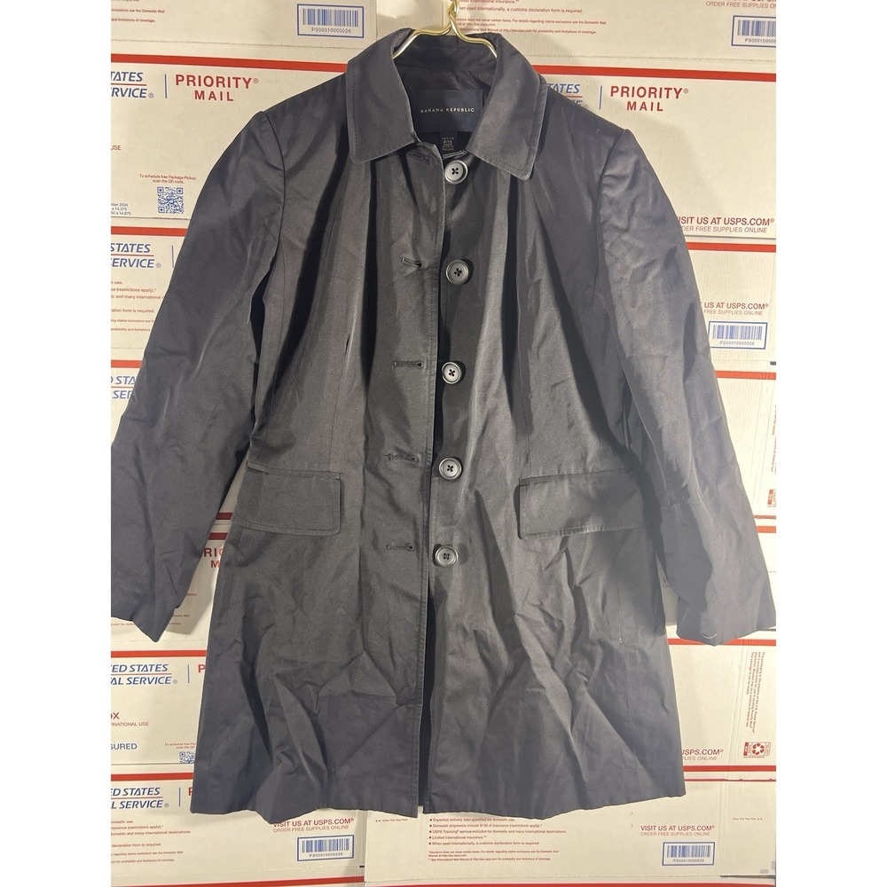 Banana Republic Timeless Black‎ Stretch Button Front Lined Trench Coat Size XS